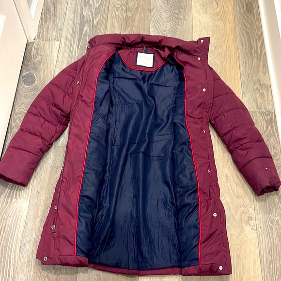 Tommy Hilfiger Burgandy Puffer Long Jacket Coat Detachable Faux Fur Hoodie M - Picture 9 of 15